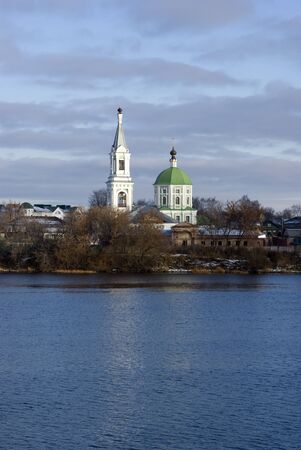 The cathedral in the tver on the Volga river.の写真素材