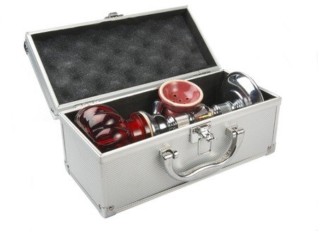 tunisian hookah in the aluminum suitcase. White Background.の写真素材