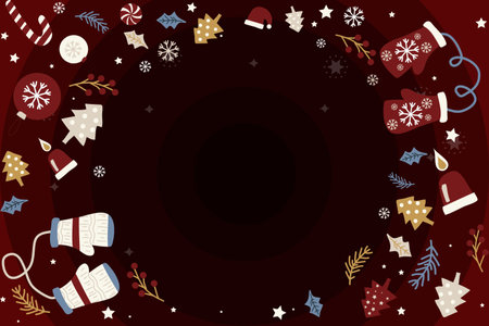 background Christmas  festival elements with Santa Claus and gift boxes on a red background vector illustrationのイラスト素材