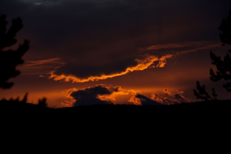 Sunset at Old Faithfulの写真素材