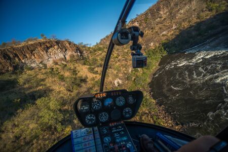 Aerial view of cliffs in golden lightの写真素材
