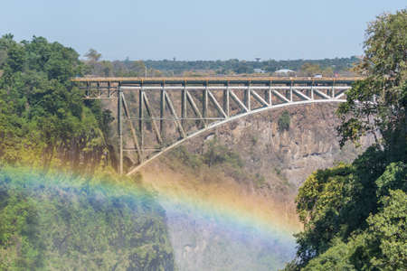 Close-up of rainbow under Victoria Falls Bridgeの写真素材