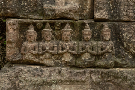 Ta Prohm frieze of five praying figuresの写真素材