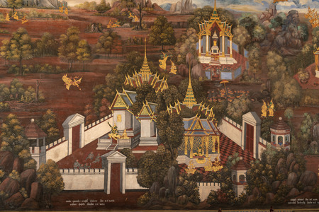 White palaces in Wat Phra Kaew muralの写真素材