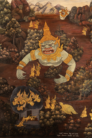 Buried giant in Wat Phra Kaew muralのeditorial素材