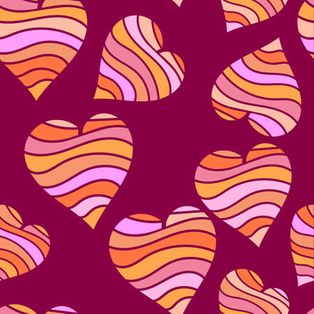 Romantic seamless pattern, hand drawn hearts on dark backgroundのイラスト素材