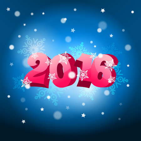 Christmass composition. 2016 celebrating vector design with snowflakes and dark blue background and bokeh.のイラスト素材