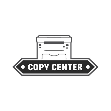 et of vector icon with printer. Gray scale copy and print labels collection.のイラスト素材
