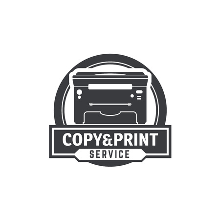 et of vector icon with printer. Gray scale copy and print labels collection.のイラスト素材