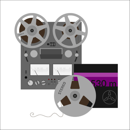 Reel tape recorder vector flat design. Retro audio device. Hi-fi stereo sound system.のイラスト素材