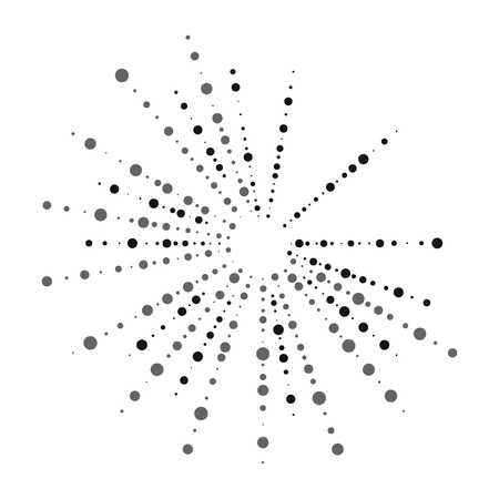 Vector black dot background. Abstract shape pattern. Technology monochrome background for web and print design. Random circle shapes. Big and small black points. Illustration with black dots ray.のイラスト素材