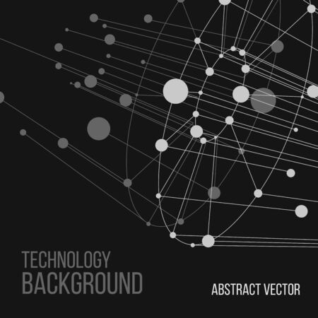 Vector connect circle lines illustration. Outline tech background. Business network abstract concept. Technology and digital backdrop with mesh. Stripes, dots and point design.のイラスト素材