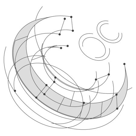 Vector orbit lines. Modern pattern with round stripes and points. Abstract crossing circle lines. Stylish lines and points technology illustration. Isolate digital elements and text template.のイラスト素材