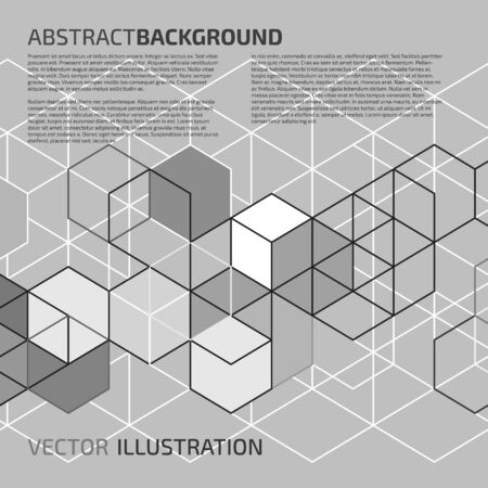 Vector abstract background with cube cell. Modern technology illustration with square mesh. Digital geometric abstraction with lines and points.のイラスト素材