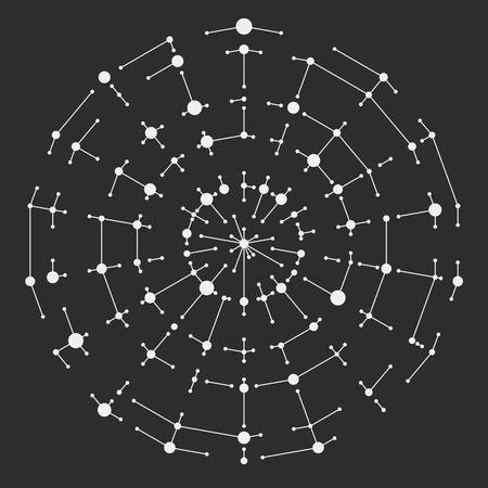 Abstract round thin lines with dots. Vector technology illustration. Modern pattern with cirlce, points and stripes. Connection cyber style background.のイラスト素材