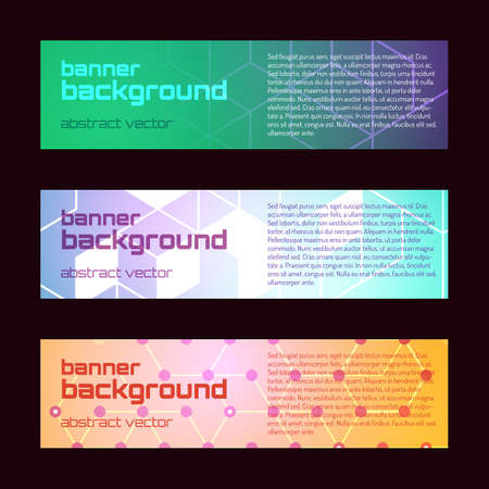 Three abstract banners collection. Modern vector digital background. Abstract geometric design. Flayer, brochure, poster template with text. Color glowing lines.のイラスト素材