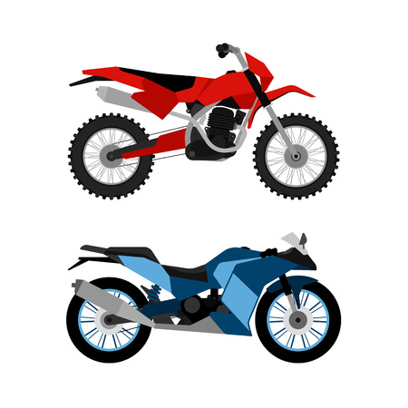 Motorcycle vector set. Motorbike collection. Flat enduro and sport bike design. Modern sport technical illustration for web and print.のイラスト素材