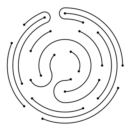 Abstract technology background. Thin black round digital lines. Digital texture. Modern pattern. Network connection.のイラスト素材