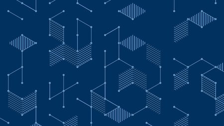 Vector abstract background with cube cell. Modern technology illustration with square mesh. Digital geometric abstraction with lines and points.のイラスト素材