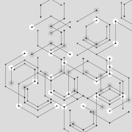 Geometric lines and dots. Line pattern. Modern cube background. Cell abstraction. Connection vector illustration for print and web design. Network black pattern. Organic concept.のイラスト素材