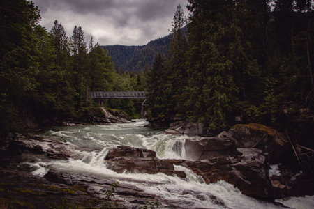 The Skyomish River in Index, WA cutting through the Pacific North West forrestの写真素材