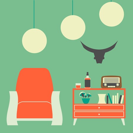 Vintage Interior of 50s-60s in Flat Styleのイラスト素材