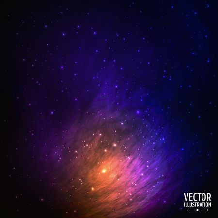 Colorful Space Galaxy Background with Light, Shining Stars, Stardust and Nebula. Vector Illustration for artwork, party flyers, posters, banners.のイラスト素材
