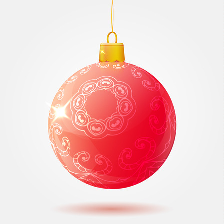 Red Christmas ball on a white background isolated. Vector illustration for your greeting card, party flyer, poster.のイラスト素材