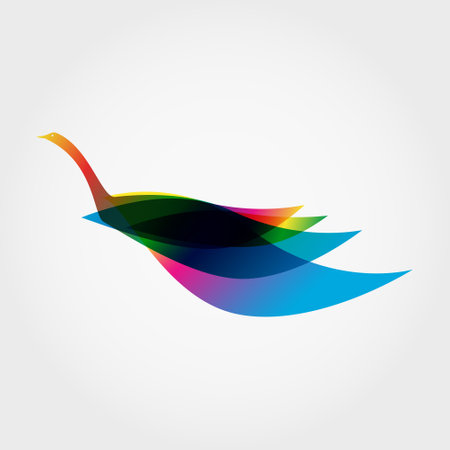 Silhouette of Rainbow Bird Like a Swan. Vector illustration.のイラスト素材