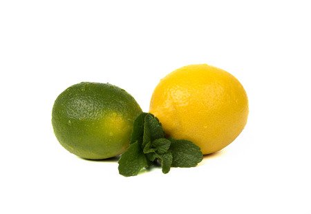 Lemon and lime with mint on a white backgroundのeditorial素材