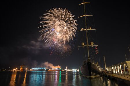 fireworks in the harbour of zakynthosのeditorial素材