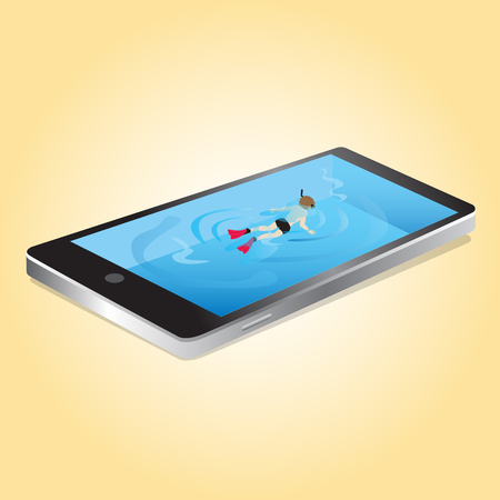 Smartphone screen water pool ,snorking is Social Funのイラスト素材