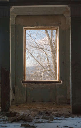 view from the window in the old abandoned building