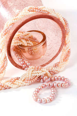 luxury pearl necklaces in the rose crystal vaseの写真素材