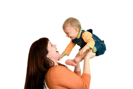 loving mother with her little cute son. Isolated on white backgroundの写真素材