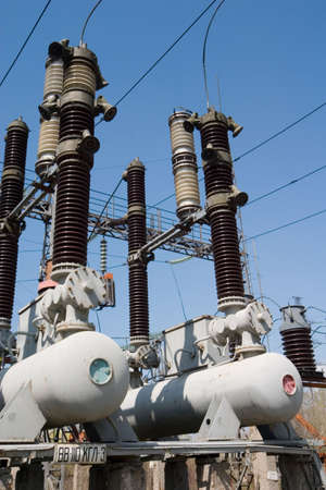 Electric wires and utilities on the sky backgroundの写真素材