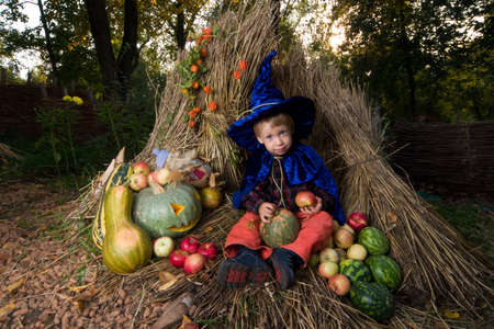 boy in halloween costume - little wizardの写真素材