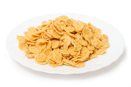 Cornflakes on white background. Healthy food image seriesの写真素材
