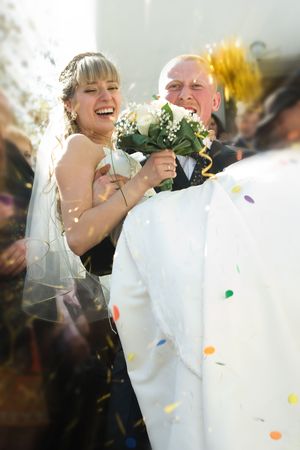 Happy couple at wedding ceremony. Reporting shoot.の写真素材
