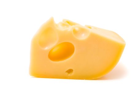 Piece of cheese isolated on white backgroundの写真素材