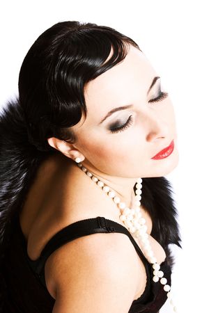 Retro portrait of beautiful woman on white background