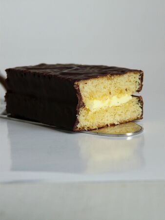 A close up view of a Lemmoncake with chocolateの写真素材