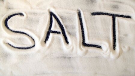 A close-up view of the written word SALTの写真素材