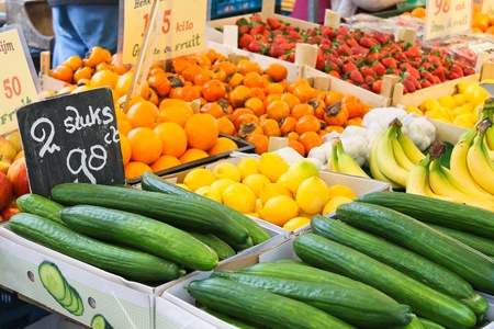Fruit and vegetables at a market stallのeditorial素材