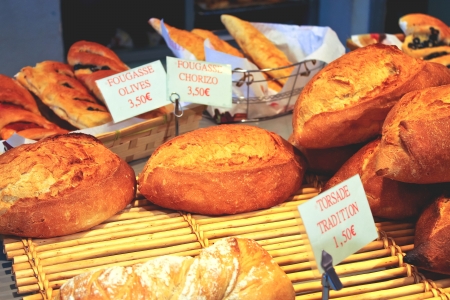 Bread in a shop windowの写真素材