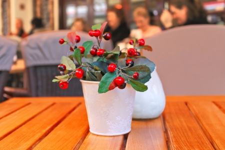 The flower on the table in a restaurantの写真素材