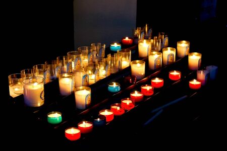 Burning candles in the cathedral of Bayeux in Christmas  Normandy  Franceのeditorial素材