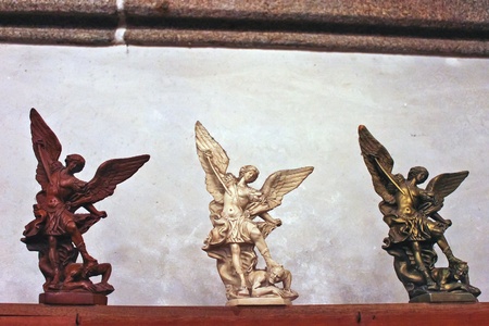 Three statuettes In the abbey church  of Mont Saint Michel. Normandy, Franceのeditorial素材