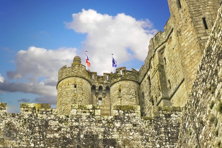Fortress walls  abbey  of Mont Saint Michel. Normandy, France