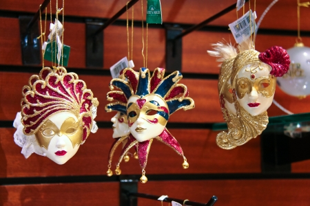 LAS VEGAS, NEVADA, USA - OCTOBER 20 : Carnival masks are sold in Venetian Hotel on October 20, 2013 in Las Vegas, The resort opened on May 3, 1999. One of the most luxurious hotels in Las Vegas のeditorial素材
